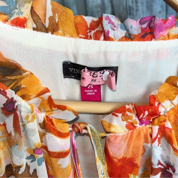 Vince Camuto Orange Floral Smocked Long Sleeve Maxi Dress Size 2X - Picture 8 of 8